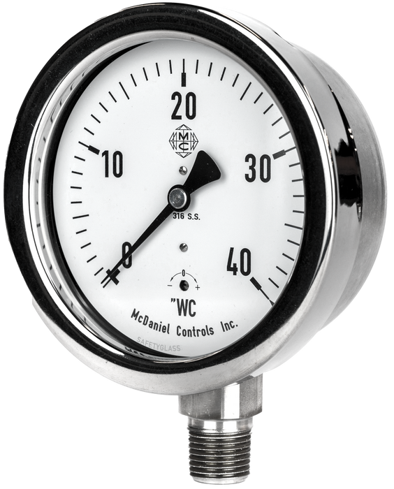 McDaniel Low Pressure Gauge - C Model - 4" Gauge, 1/2" NPT BTM, 100 IN/WC