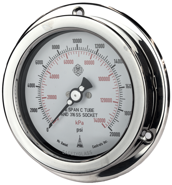 McDaniel High Pressure Gauge - G Model - 4" Gauge, 1/4" HPF LBM, Panel, 30000 PSI//KPA