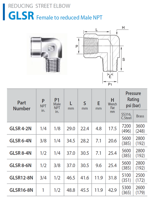 Instrumentation Pipe Fittings - Reducing Street Elbow