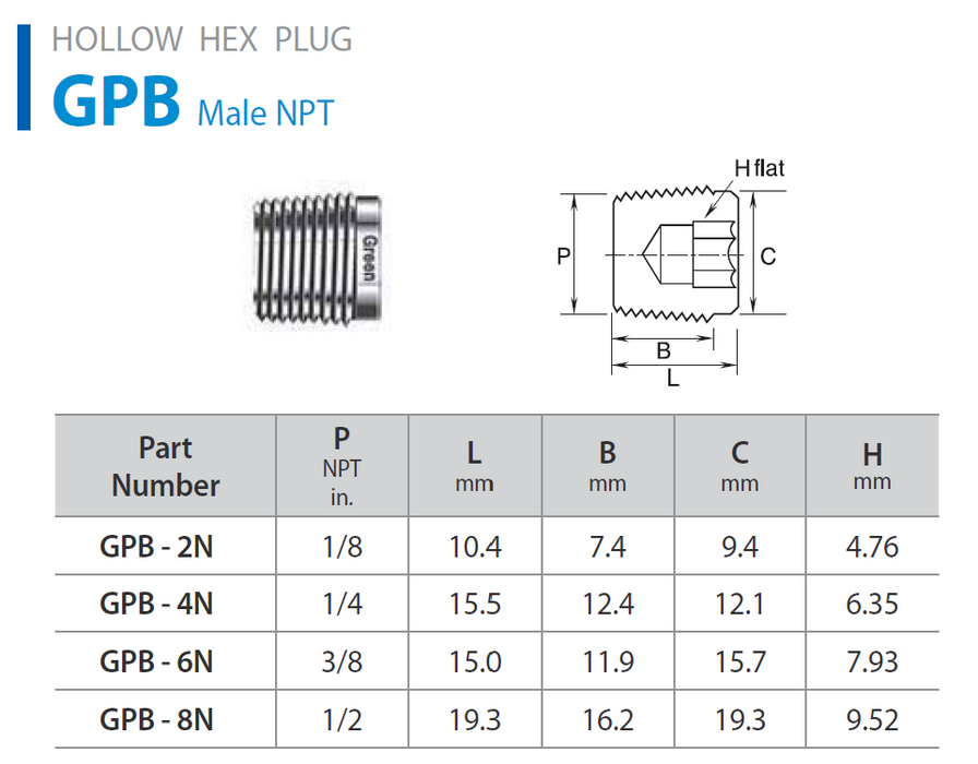 Instrumentation Pipe Fittings - Hollow Hex Plug