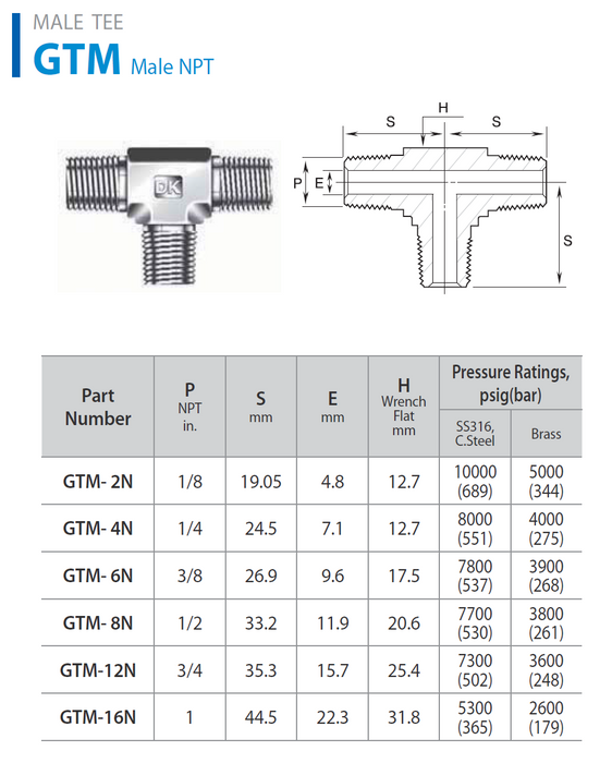 Instrumentation Pipe Fittings - Male Tee