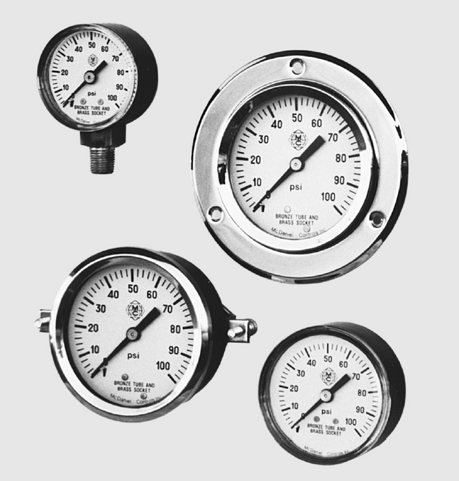 McDaniel Pressure Gauge - T8 Model - 2" Gauge, 1/4" NPT BTM, 100 PSI